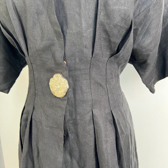 Anthropologie Exquise Tobie Button-Front Pleated Midi Shirt Dress Black Kenia - Picture 6 of 12